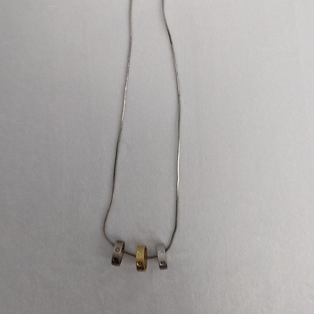 Multiple Ring Silver Tone Snake Chain Necklace 15… - image 3